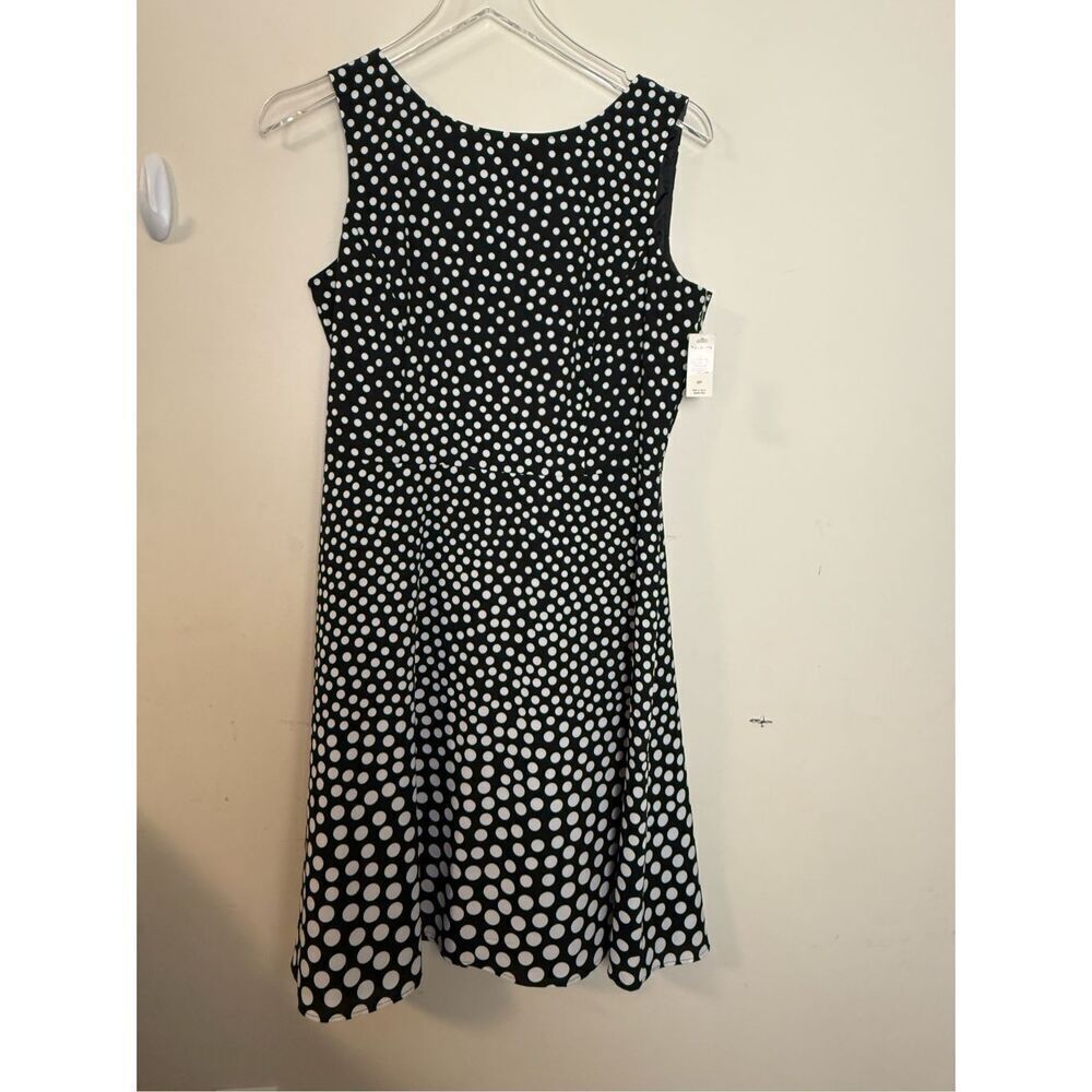 TALBOTS Women's Polka Dot Dress Size 8P Black Swing Dress Knee Length NWT